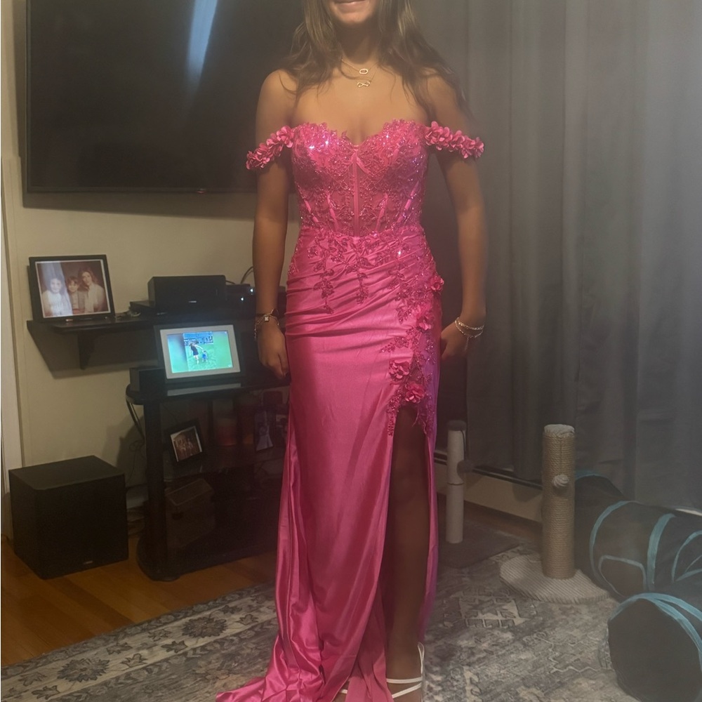 Vibrant Strapless Pink Gown